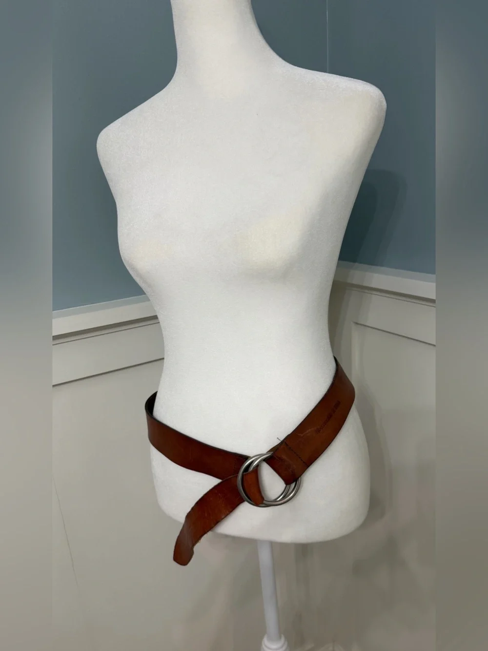 Abercrombie & Fitch Genuine Leather Double O Ring Belt Brown M Boho Western